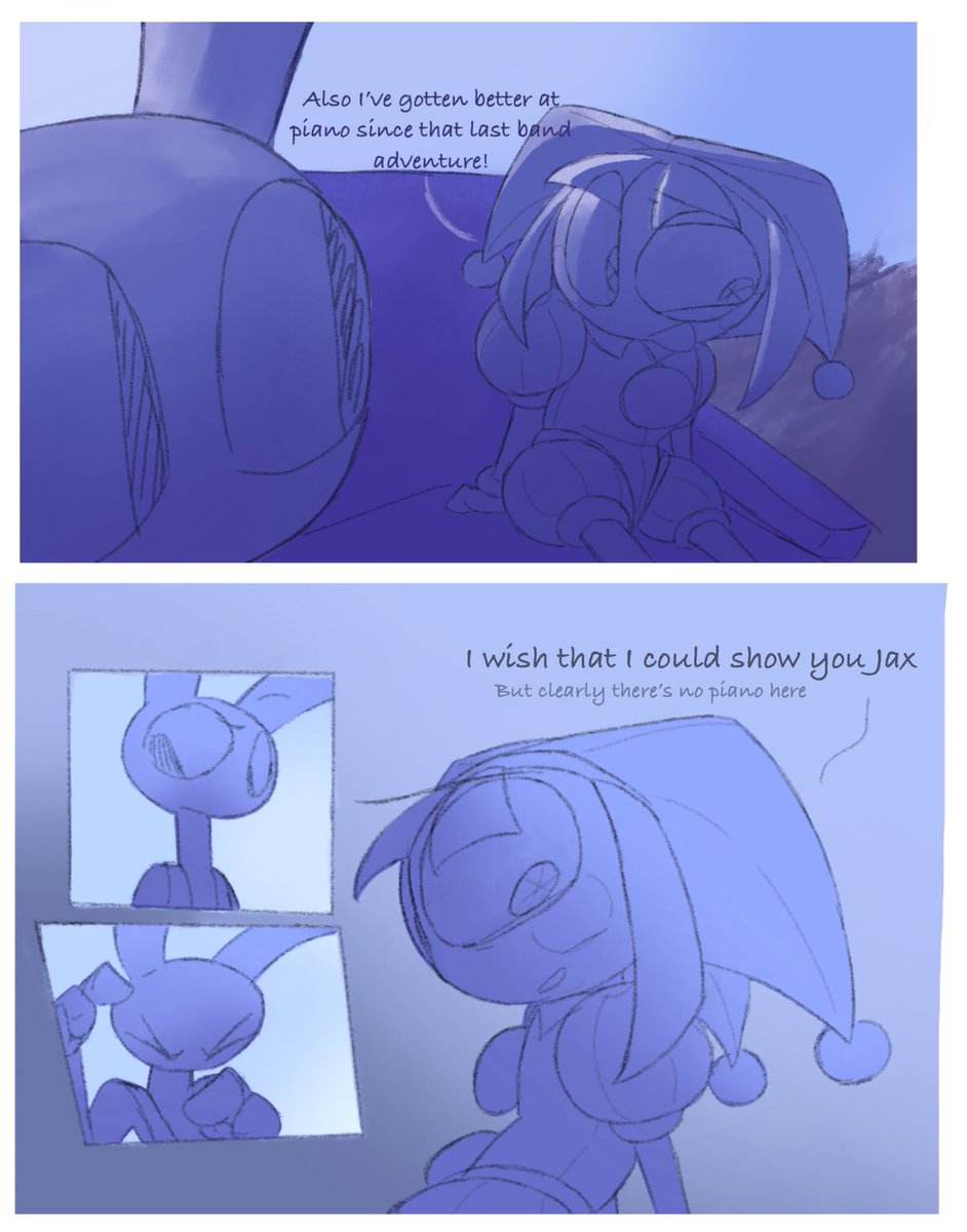 PurplyB4569's tweet photo. Love the concept Pomni visiting Jax often even when he’s abstracted 
Part 1/3

(i had no idea how to do place out to make it look like actual comic so plz don’t mind if it looks weird)
#funnybunny https://t.co/lD11qJaFwH