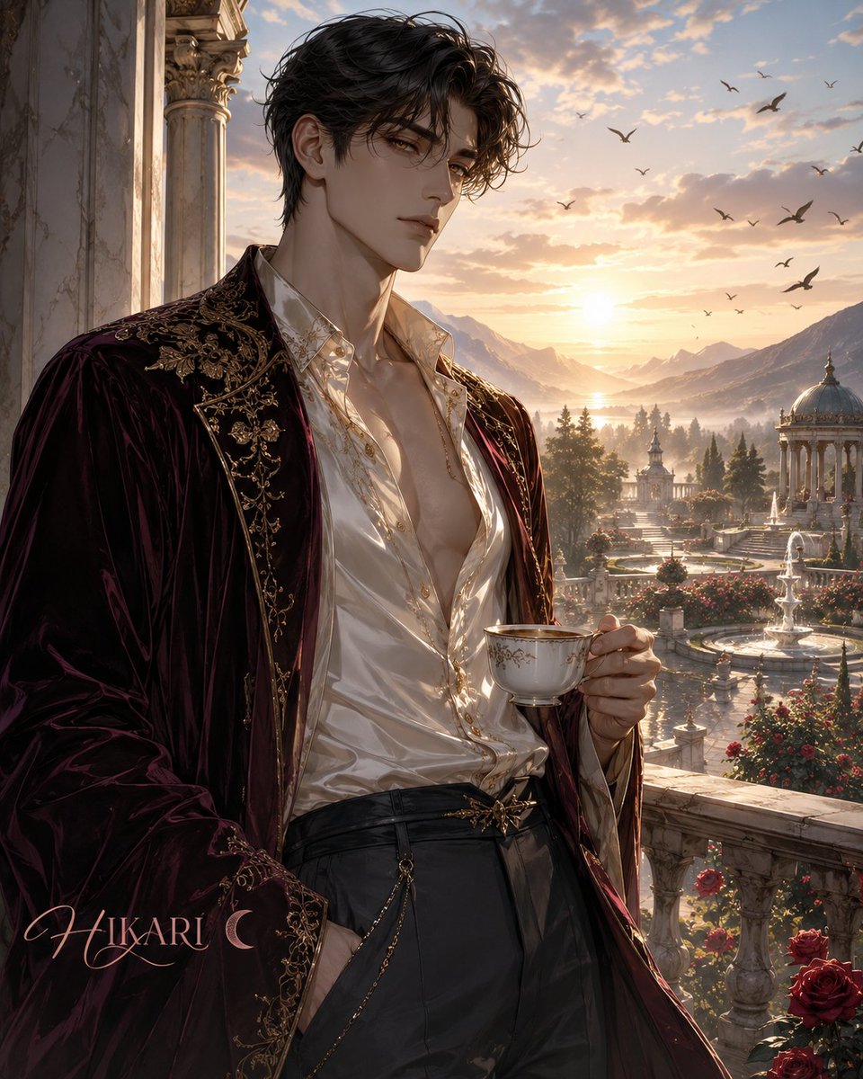 HikariCale's tweet photo. ☕ A Noble Morning Begins 

Slow mornings, fresh coffee, and quiet moments with a journal are the true luxuries of life. Every sunrise is a chance to write a new chapter. ✨ 

#CozyMorning #ManhwaAesthetic #RoyalVibes #AIArt #HIKARI☾ https://t.co/HuJZwJJHwc