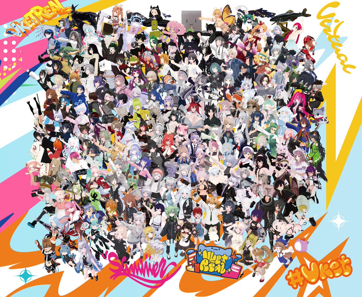 VketReal's tweet photo. 🎉 応募いただいた皆さんのアバター集合画像を公開✨

💥 現在、Vketパラリアル秋葉原のVketRealブース壁面を彩っています！
もちろんVketReal会場にも登場！

VketReal現地でもぜひ、自分やフレンドを見つけてみてください✨

見つけたら、「俺いた！」「○○さんいた！」をぜひ投稿してください📸

ハッシュタグは #VketReal