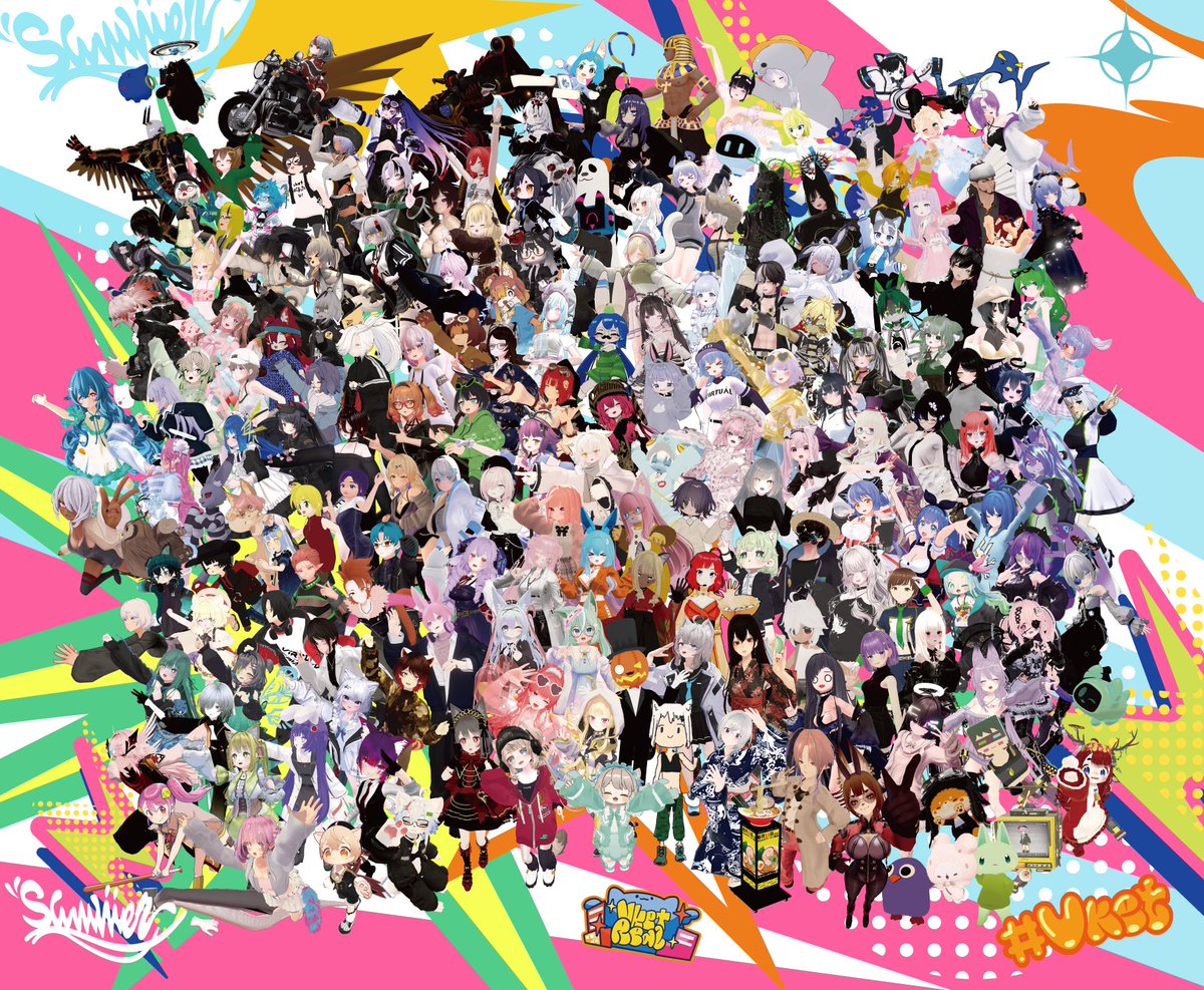 VketReal's tweet photo. 🎉 応募いただいた皆さんのアバター集合画像を公開✨

💥 現在、Vketパラリアル秋葉原のVketRealブース壁面を彩っています！
もちろんVketReal会場にも登場！

VketReal現地でもぜひ、自分やフレンドを見つけてみてください✨

見つけたら、「俺いた！」「○○さんいた！」をぜひ投稿してください📸

ハッシュタグは #VketReal