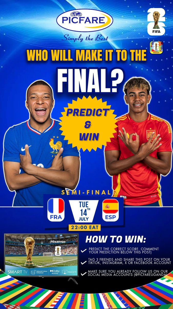 Picfare_Group's tweet photo. Who will make it to the Final?
Predict the correct score and stand a chance to win a smart Tv⚽🌎🏆?

📌Terms and conditions 
Follow, Repost and Tag friends 

#fyp #france #spain #predictions #worldcup https://t.co/Gtvde5sUnG
