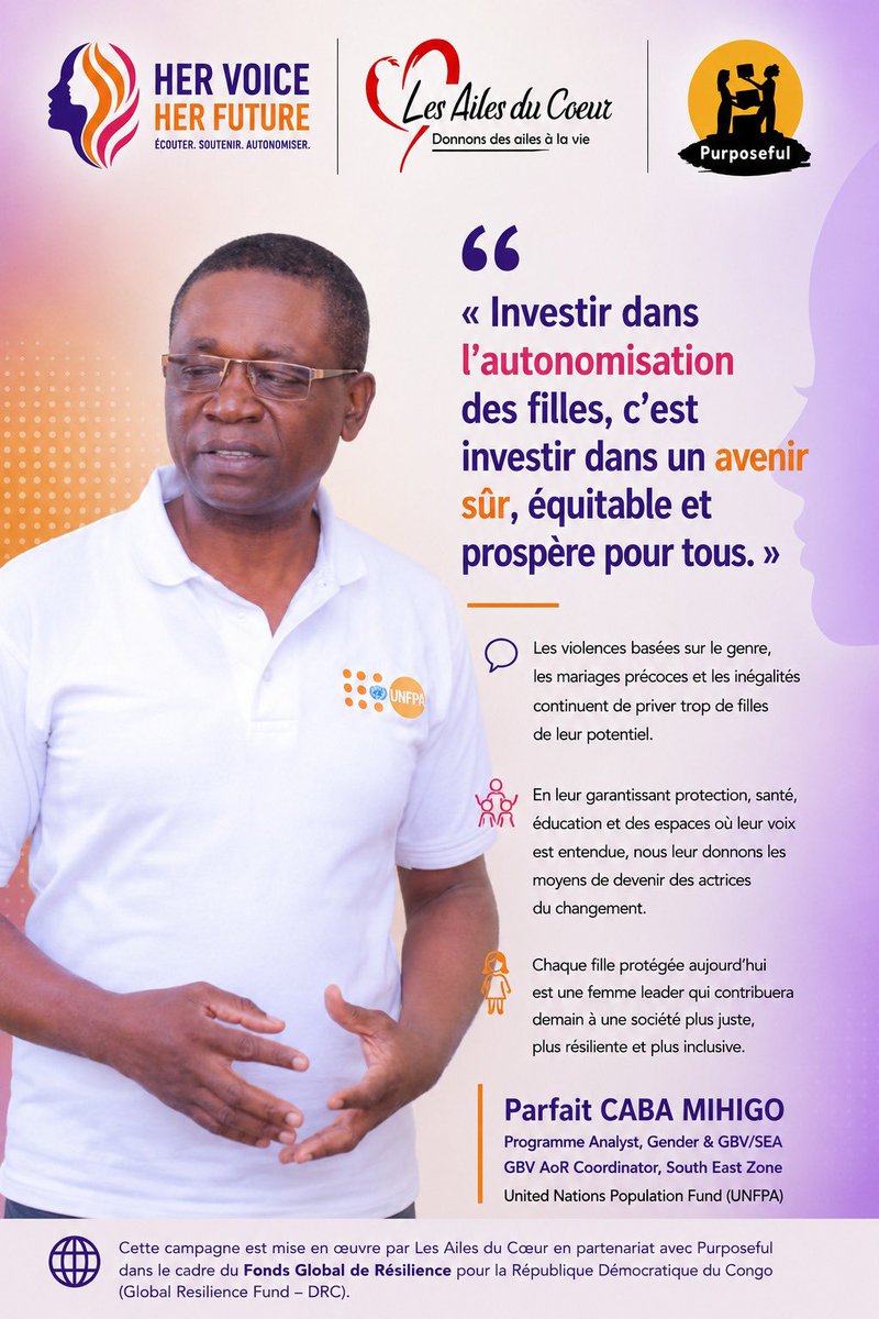 onglact's tweet photo. Investir dans l’autonomisation des filles, c’est investir dans l’avenir. Découvrez le message de Parfait CABA MIHIGO dans le cadre de la campagne #HerVoiceHerFuture.

#HerVoiceHerFuture #AutonomisationDesFilles #RDC #UNFPA #Purposeful https://t.co/o5EjnmKEo7