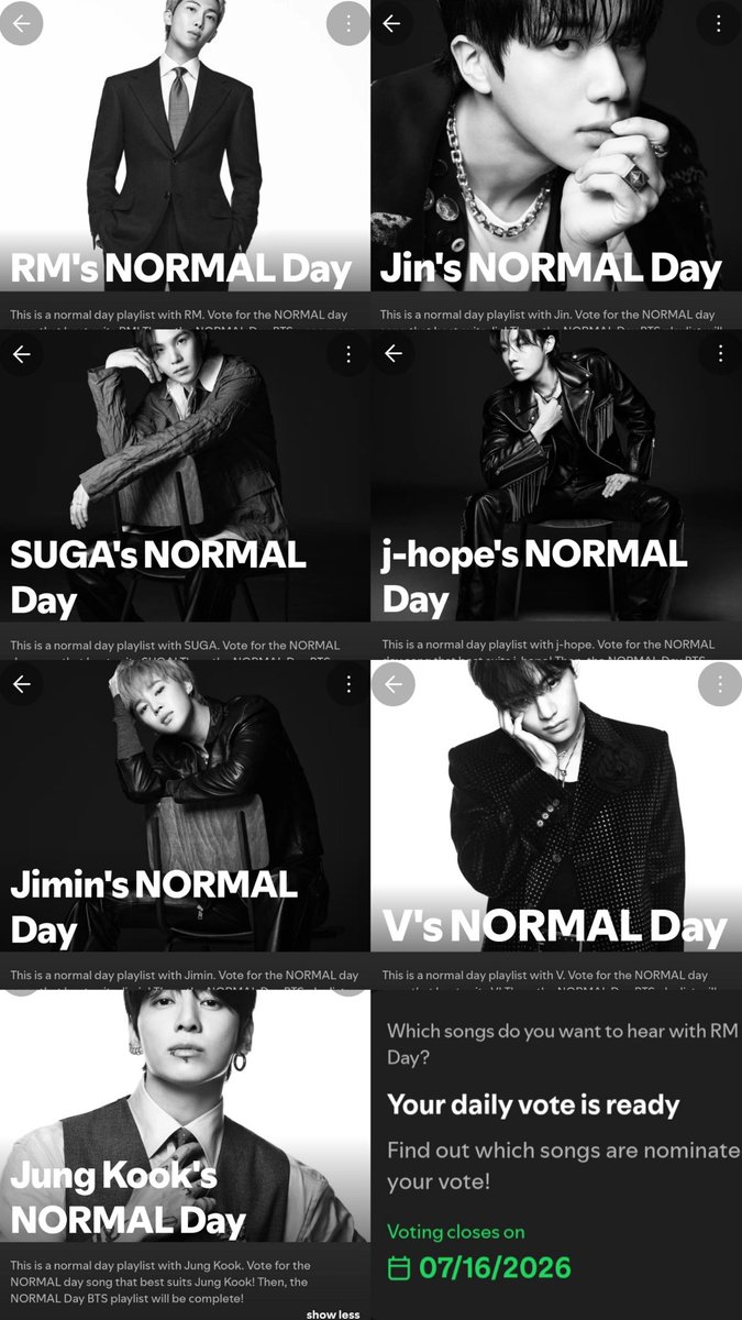 kookyun's tweet photo. BTS Normal day playlists where we can vote daily for the song we would want to hear from them on a normal day https://t.co/xafst7sBjQ