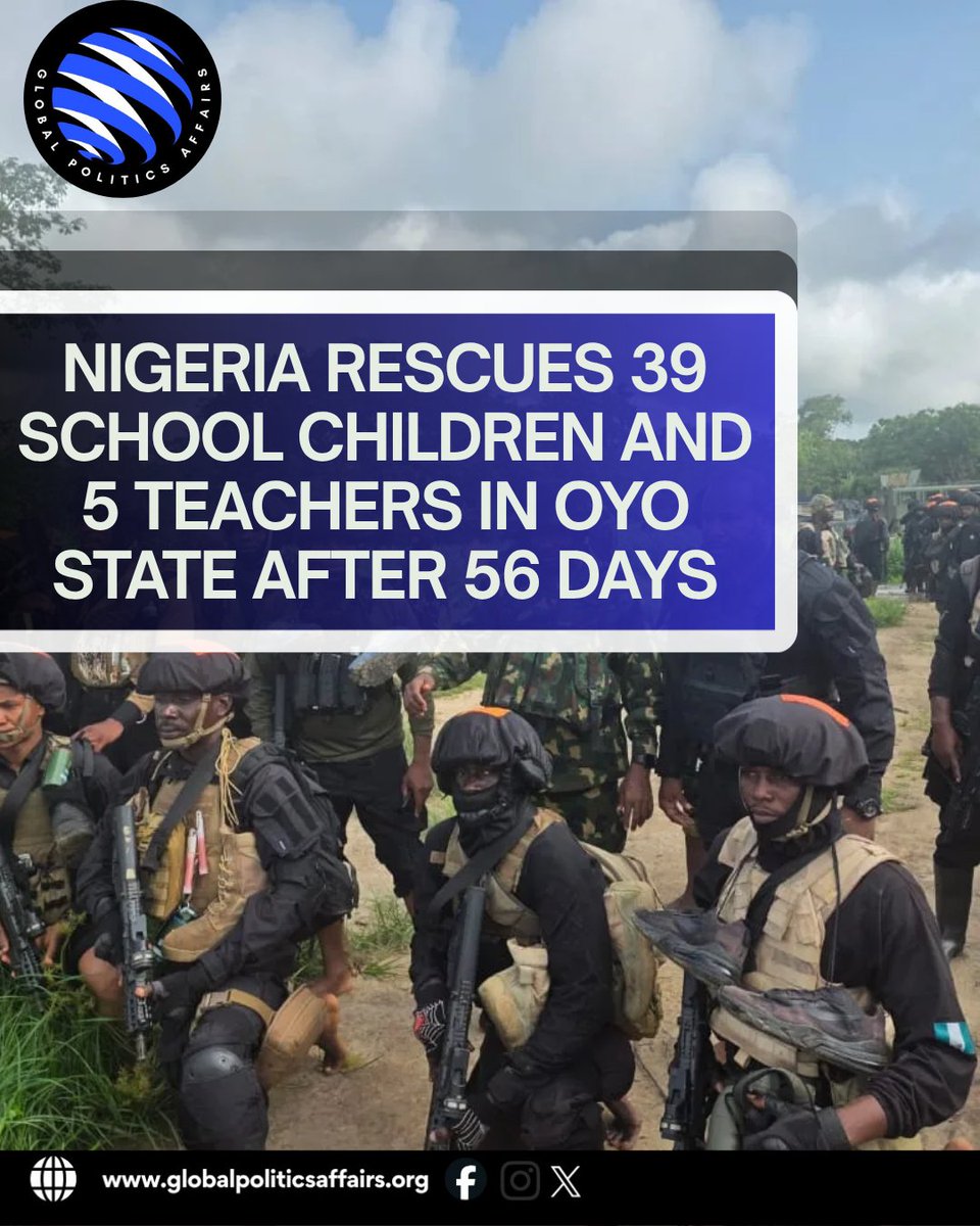 GPAffairs1's tweet photo. 56 DAYS LATER. 44 students and teachers finally rescued in Oyo State!
The Nigerian Army and DSS successfully cleared the camp with no ransom paid. Freedom at last.
 #Nigeria #Rescue #OyoState #globalpolitics  #Military https://t.co/DBiKiOm1CQ
