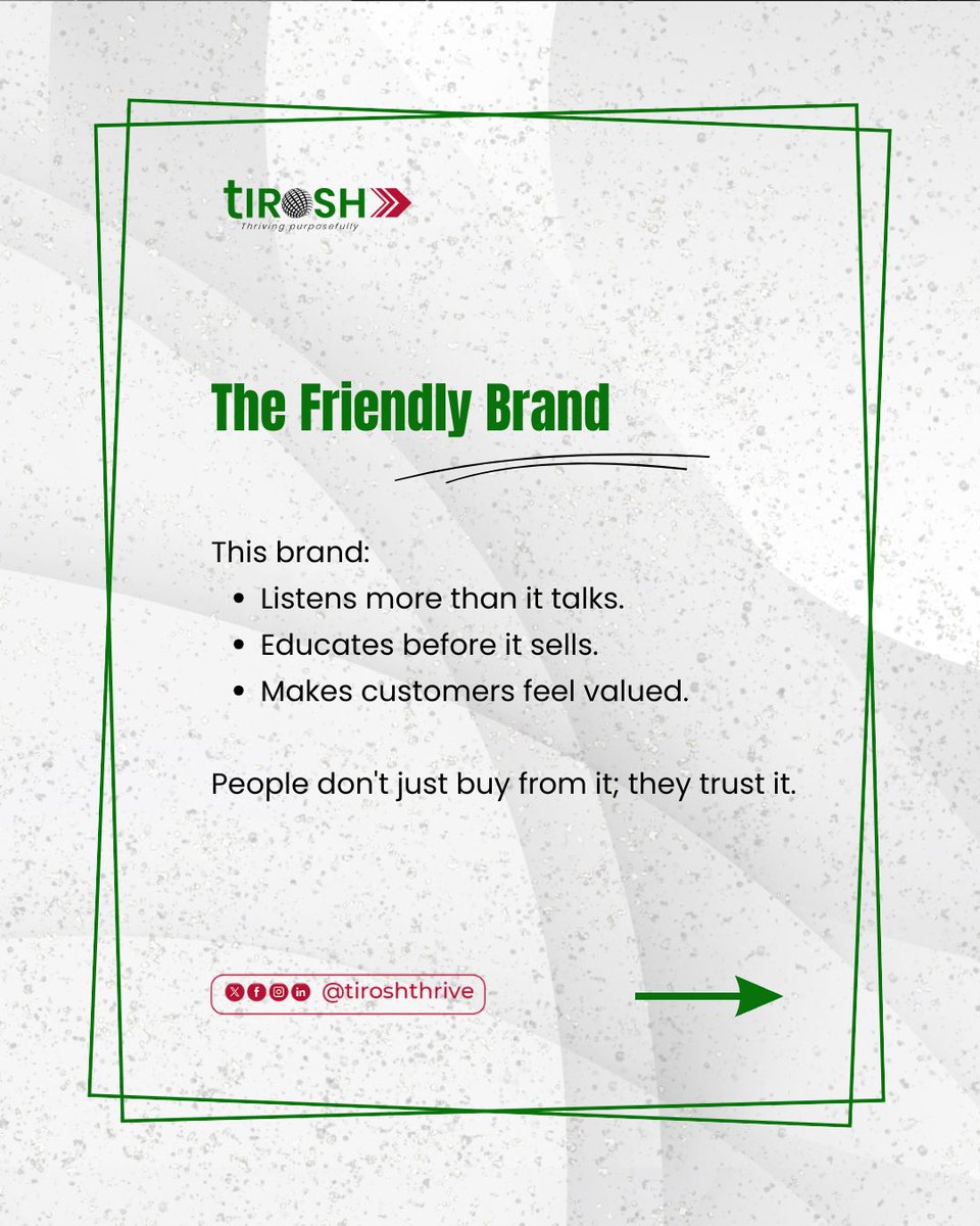 tiroshthrive's tweet photo. Your brand is more than a logo or a colour palette, it's the experience people have with your business.

If your business were a person, would people remember it?

At Tirosh Thrive, we help brands build personalities that connect, earn trust, and drive growth.
#BrandStrategy https://t.co/FzCayL5Jjh