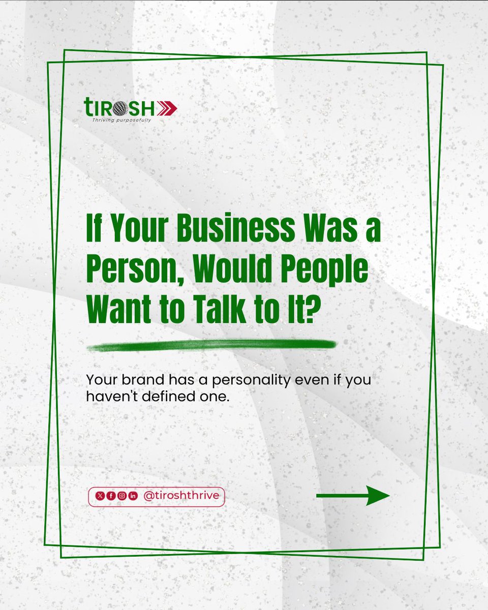 tiroshthrive's tweet photo. Your brand is more than a logo or a colour palette, it's the experience people have with your business.

If your business were a person, would people remember it?

At Tirosh Thrive, we help brands build personalities that connect, earn trust, and drive growth.
#BrandStrategy https://t.co/FzCayL5Jjh