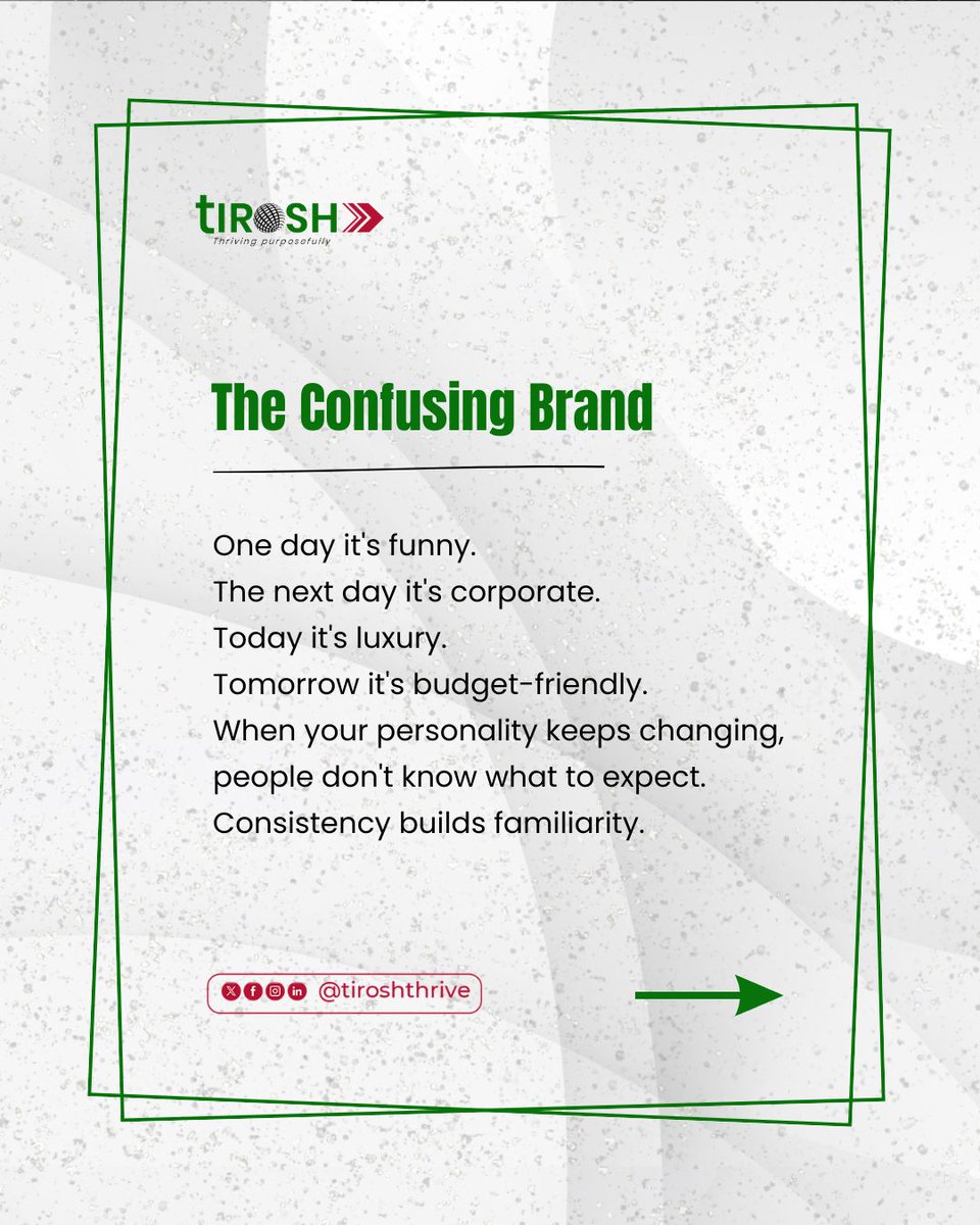 tiroshthrive's tweet photo. Your brand is more than a logo or a colour palette, it's the experience people have with your business.

If your business were a person, would people remember it?

At Tirosh Thrive, we help brands build personalities that connect, earn trust, and drive growth.
#BrandStrategy https://t.co/FzCayL5Jjh