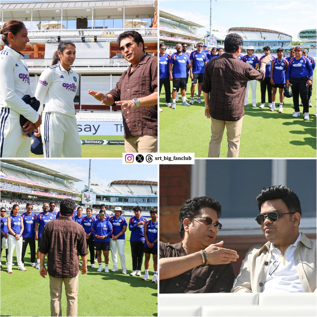 srt_big_fanclub's tweet photo. A SPECIAL VISITOR AHEAD OF A HISTORIC DAY! 🇮🇳✨

Sachin Tendulkar visits Lord’s to motivate India Women before Day 4, with the team needing just four wickets to seal a memorable Test victory at the Home of Cricket. 🏏🔥
 #ENGWvINDW #SachinTendulkar https://t.co/N363aFfKQl