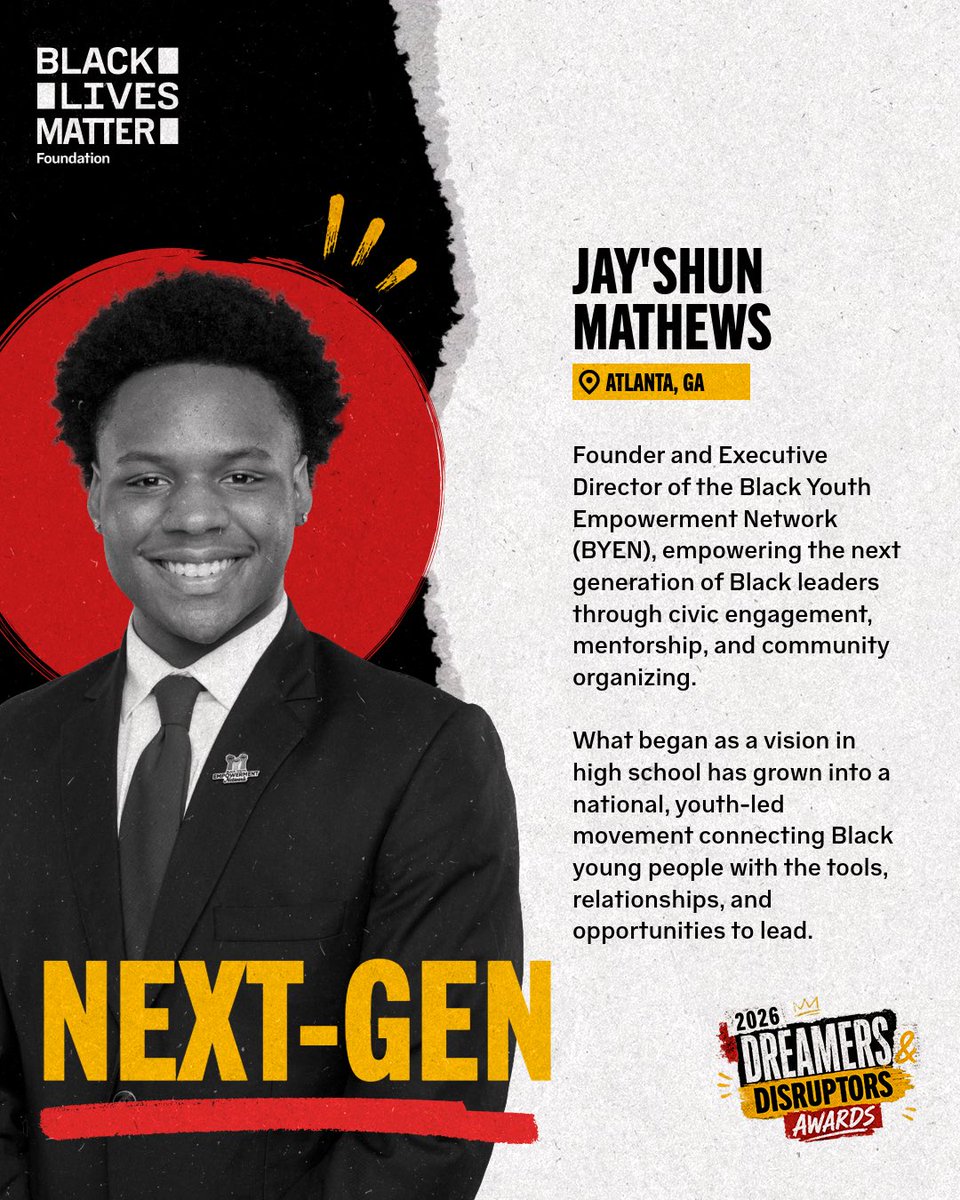 Blklivesmatter's tweet photo. The Dreamers & Disruptors Awards are a reflection of that, recognizing extraordinary leaders whose work reflects our foundational pillars and the countless ways Black communities continue to dream, organize, heal, create, advocate, and build. 

Join us in giving these changemakers their flowers. 💐 👏🏾