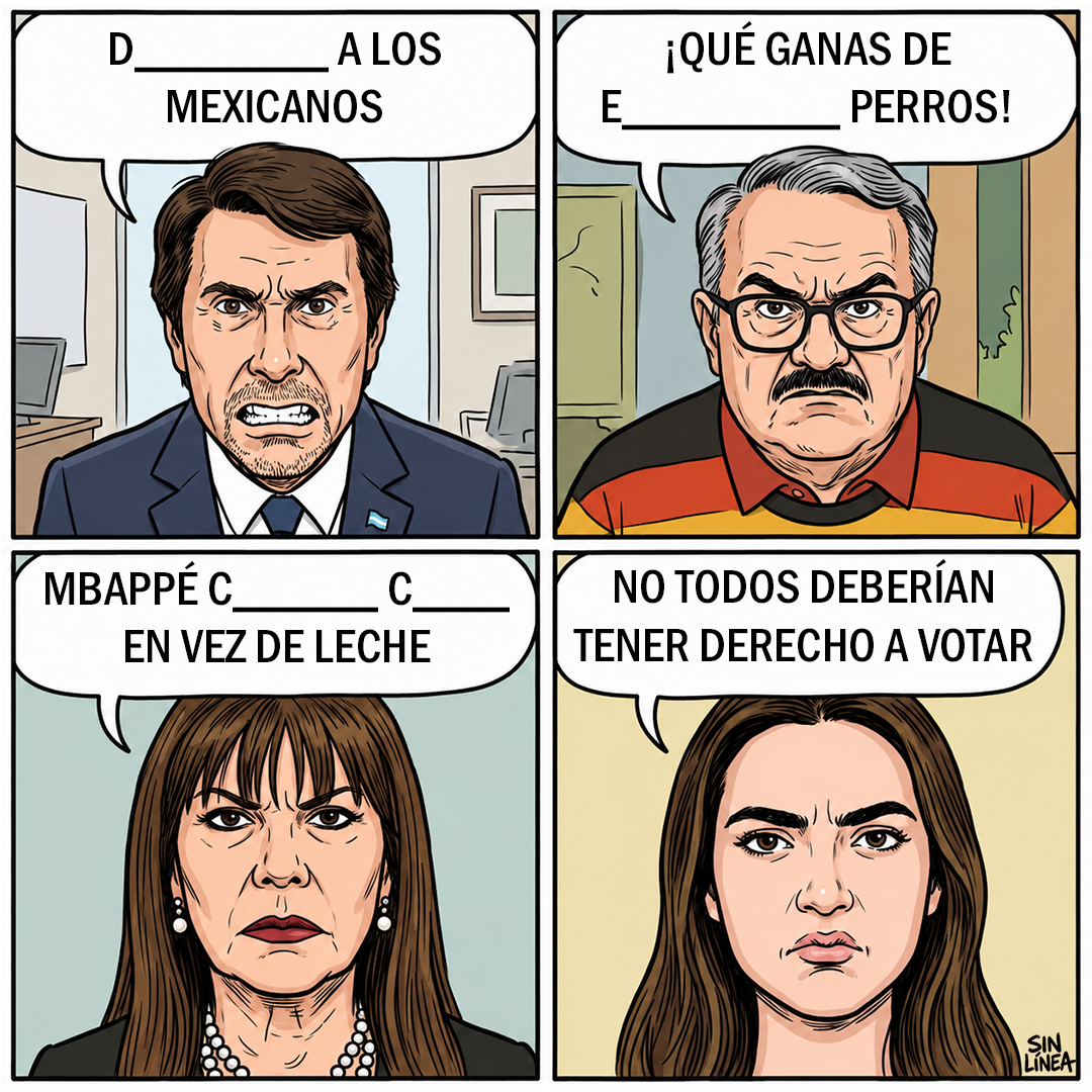 SinLinea_Mx's tweet photo. "Ultraderecha en acción" | CartonerIA #SinLínea ✍🏻

#EduardoFeinmann #PedroSola #CelesteAmarilla #NataliaTorres https://t.co/ZFJRG6FRCv