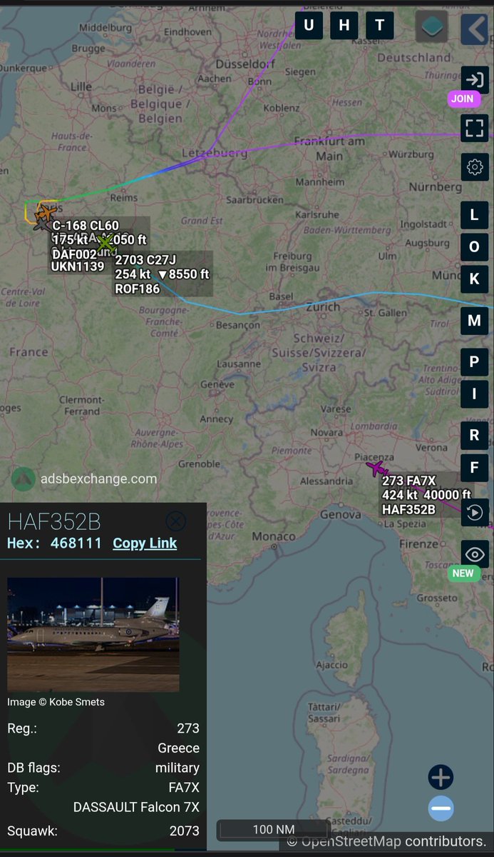 Borrowed7Time's tweet photo. European Govt VIP jets converge on Paris for the Coalition of the Willing summit:
Ukraine A319 UR-ABA #50815F UKN1139
Romania C-27J 2703 #4A35AC ROF186
Denmark CL60 C-168 #45F424 DAF002
Greece Falcon 7X 273 #468111 HAF352B
@sipjack1776 @LadyAstroJet https://t.co/wcYZiedpAA