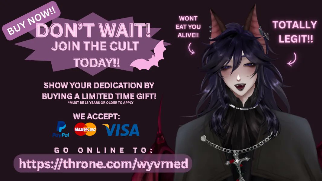 wyvrned's tweet photo. DO YOU WANT TO SHOW YOUR UNDYING SUPPORT TO YOUR BAT OVERLORD!?

Great!! You can get a LIMITED TIME OFFER by clicking the link below! Each purchase supports a wonderful cause [your loyalty to the bat overlord]

BUY NOW!! https://t.co/zUPobIjJkZ https://t.co/a1KueNA3xL