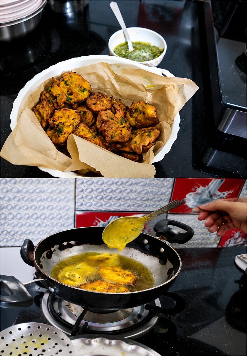 Angelye8qg's tweet photo. Homemade pakoras, crispy on the outside, soft on the inside, served with fresh mint chutney. 🤤❤️

Nothing beats the taste of food made with love. What's your favorite snack with a cup of tea? ☕👇 https://t.co/iEa1DBhPyX
