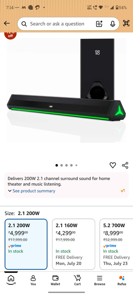 SashankarB30342's tweet photo. I had already ordered the GOVO GoSurround 900 (200W 2.1 Channel Soundbar) when it was priced at around ₹4,999. I cancelled the order only because I wanted to change my payment method and place the order again. However, by the time I returned, the price had suddenly increased to ₹7,149.
@amazon @amazonIN @AmazonHelp
Because of this unexpected price hike, I can no longer place the order. It's disappointing that customers who cancel only to change their payment method end up having to pay so much more for the exact same product.

I hope the price comes back to around ₹4,999 soon. Has anyone else faced a similar situation?
Amazon please solve this isssue urgently 
#GOVO #Amazon #PriceHike #Soundbar #ConsumerExperience #TechDeals