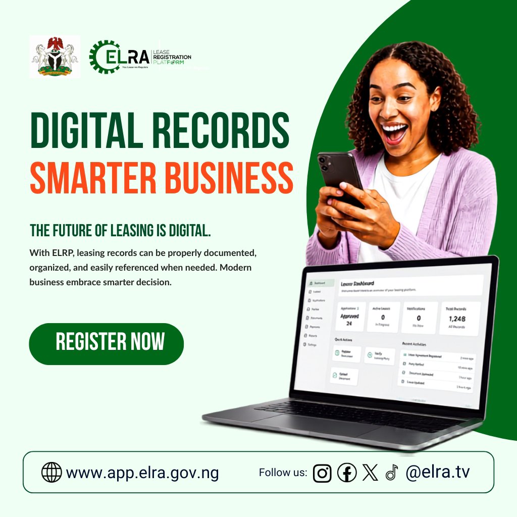 ELRA_tv's tweet photo. The future of leasing is digital.
With ELRP, your lease records are securely documented, well-organized, and easy to access whenever you need them.
Smarter records. Smarter business. Register now.
#ELRA #ELRP #DigitalRecords #LeaseRegistration #ELRATV https://t.co/bwzBkXzTAw