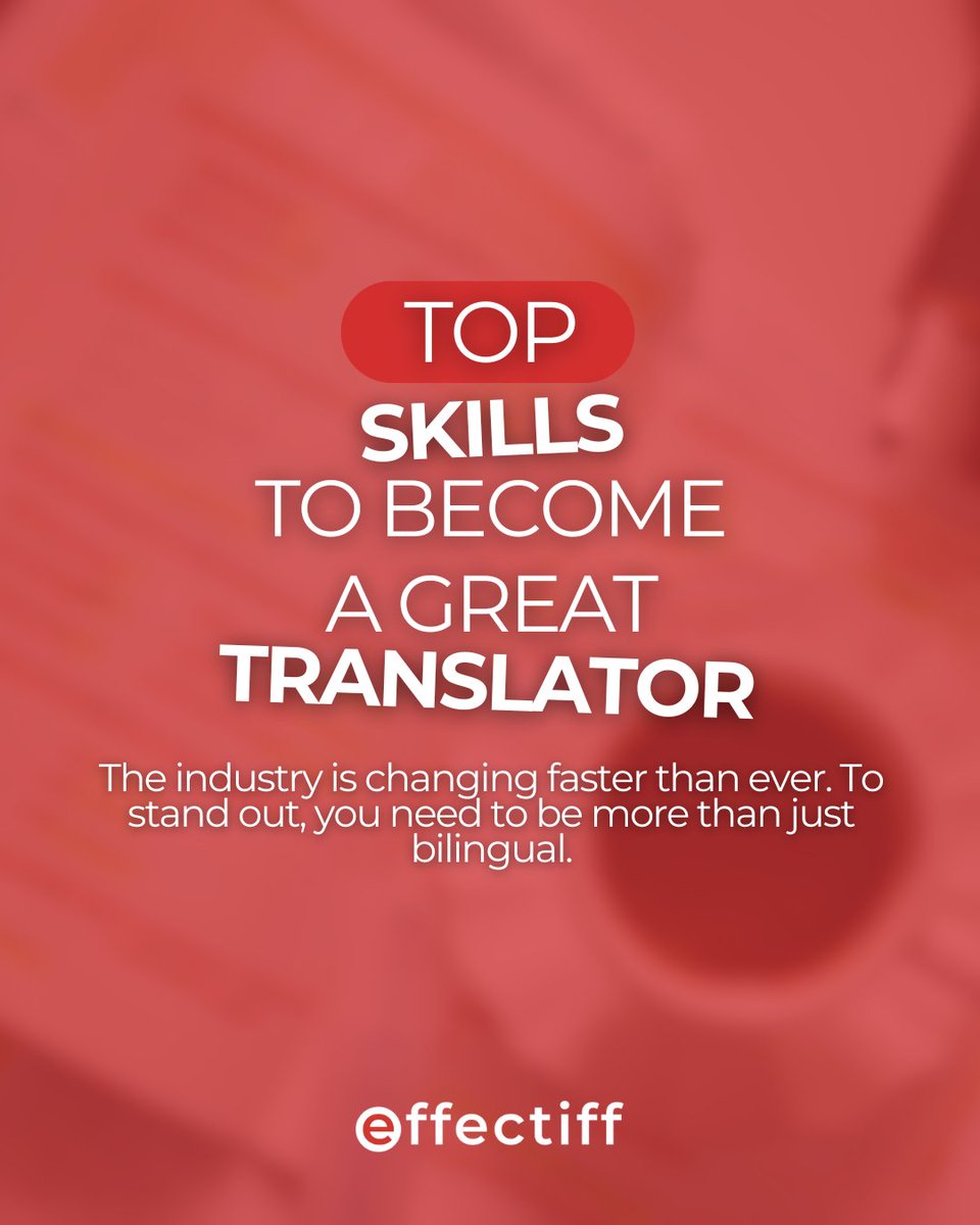 effectiff_com's tweet photo. The translation industry is changing faster than ever. To stand out, you need to be more than just bilingual.

With AI accelerating, basic fluency isn’t enough. The future belongs to specialists mastering MTPE, cultural transcreation, and niche domain expertise.

#Translation https://t.co/VwPaenXGMR