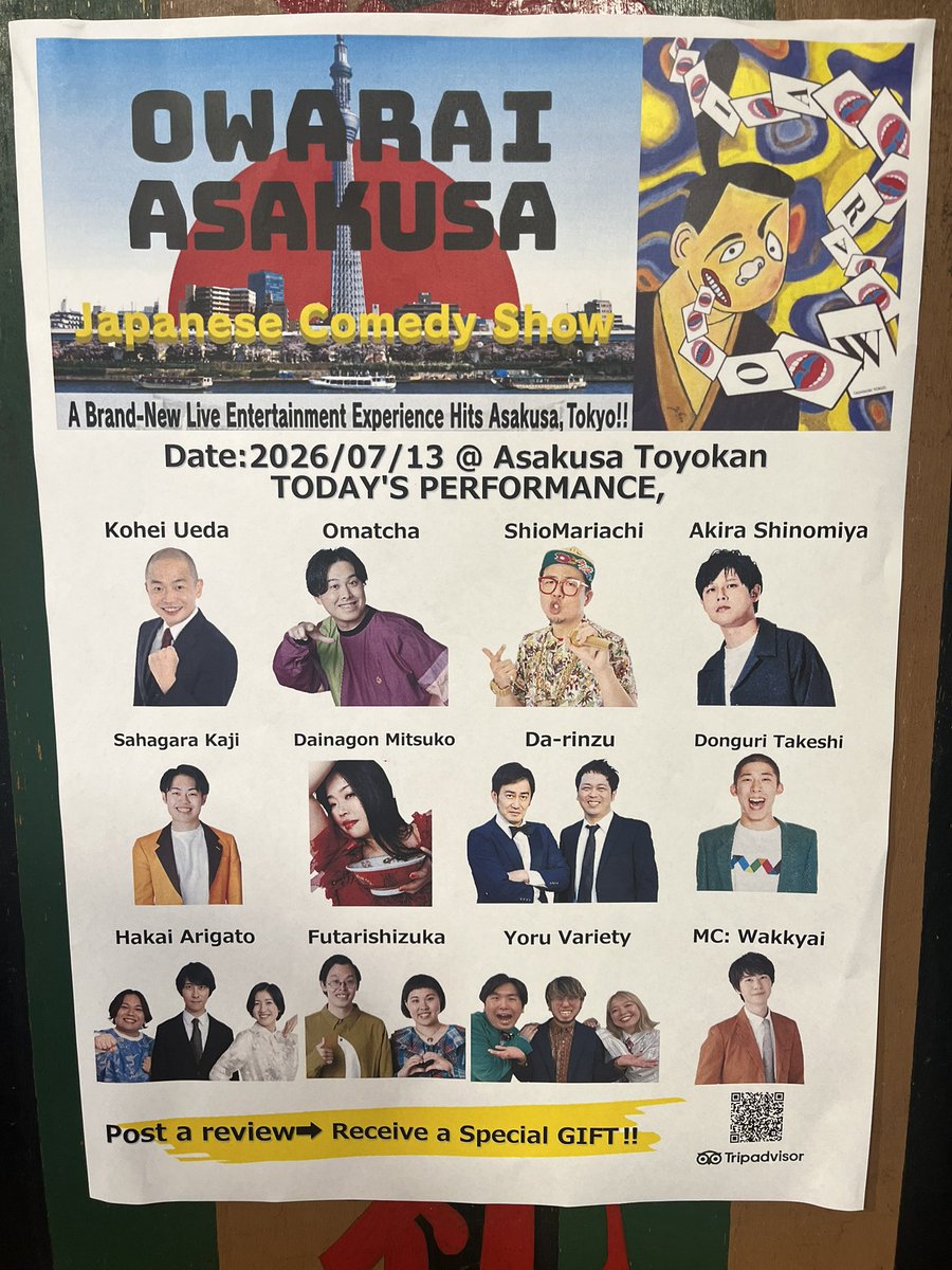 40mariacchi's tweet photo. 【OWARAI ASAKUSA】

全編英語公演、4日目無事終了🙌🏻

昨日に引き続きたくさんの海外の方にお越しいただきました！鬼感謝🙏✨

今回初参戦のお抹茶🍵🔥
ピアノ侍で外国人にもは抹茶いました🤣

あとモノボケで披露して意外に好評だったマイティソーw

残り半分の4日間もライドーンします😎✨✨ https://t.co/WWKPWRr4YJ