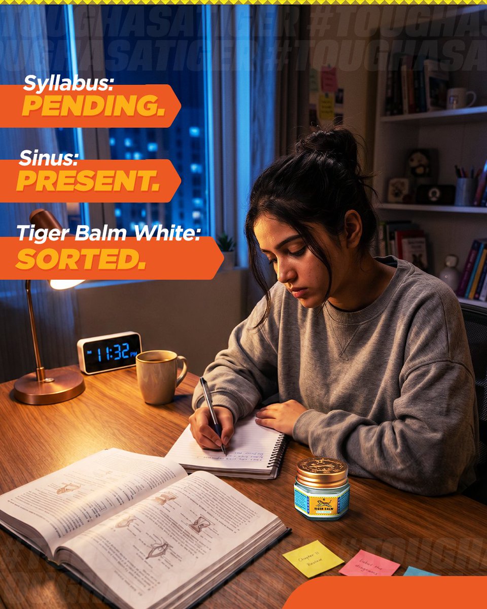 TigerBalmIndia's tweet photo. When exam preparation gets intense, headaches and pressure can slow you down. Tiger Balm helps ease the discomfort so you can continue your study sessions.
#TigerBalm #TigerBalmWhite #ToughAsATiger #TigerBalmInternational #LessonsFromPain #RoarThroughPain https://t.co/nwQCWLBJkr