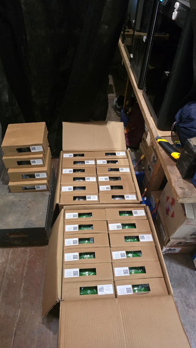 Hannuska2109's tweet photo. Below are pictures of the 28 rolls of resin we sent the lads last week.  

In the background of 1st video you can see the large €2,200 printer we delivered back in May and have a 2nd printer to go in the next days thank to Colleen

A huge thank you to everyone who donated, resin makes such a difference