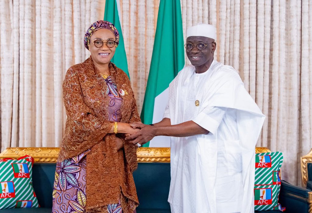 statehouse_Fl's tweet photo. PICTURE STORY

First Lady of Nigeria, Senator Oluremi Tinubu with the APC Gubernatorial Flagbearer for Nasarawa State, Sen. Aliyu Wadada after his courtesy visit to the First Lady at the State House on Monday 13th July, 2026. https://t.co/cmqSP9NXbe