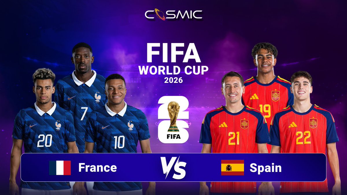 SlotCosmic's tweet photo. ⚽ France vs Spain 🇫🇷🇪🇸 A place in the World Cup Final is up for grabs - are you backing French efficiency or Spanish flair? 🎯

👉 https://t.co/DmEc1m9Vr5 https://t.co/DZ79IQNp4i