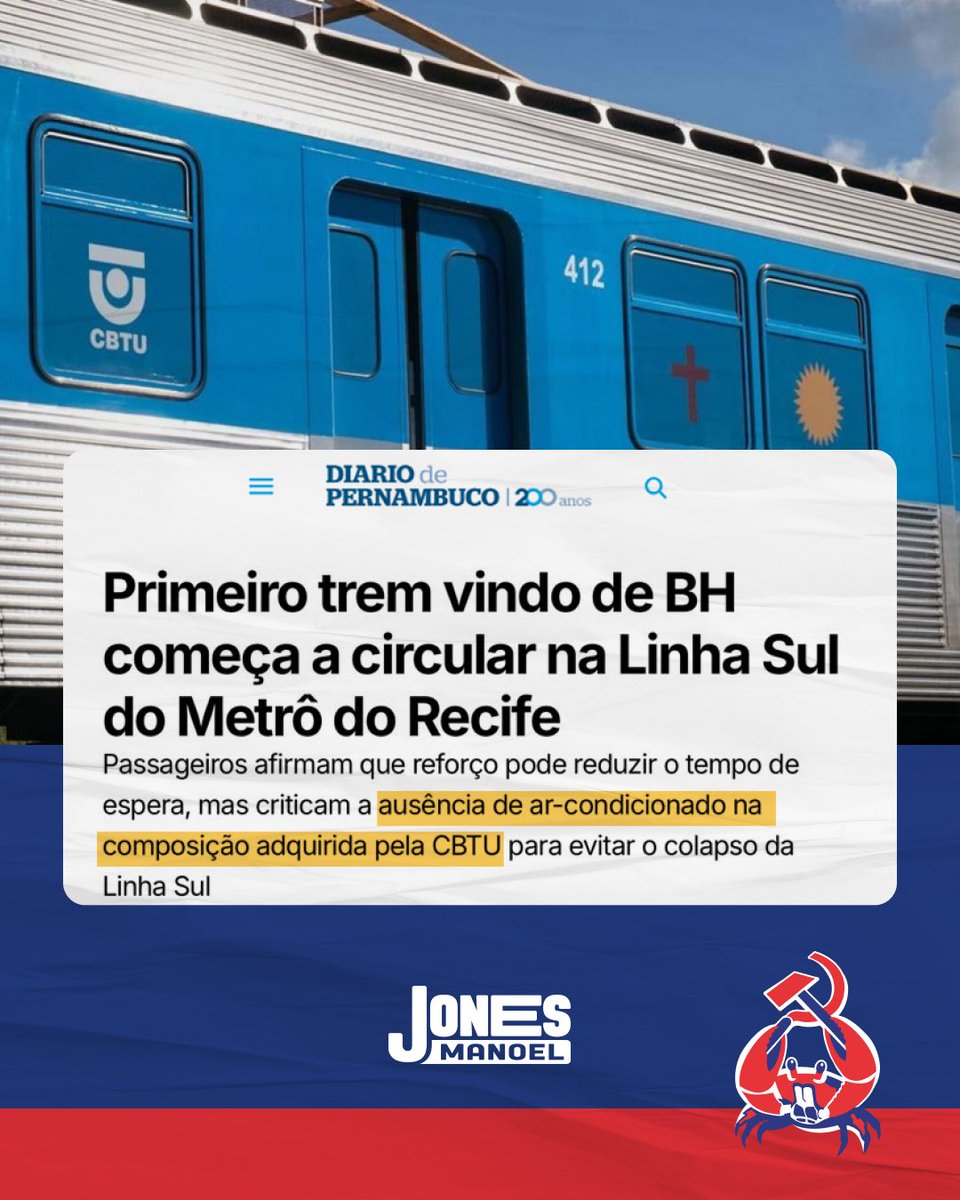 jonesmanoel_PE's tweet photo. Os trens velhos e usados começaram a circular no Recife sem ar-condicionado. Como se não bastasse a superlotação diária e a demora no sistema, o povo trabalhador agora também terá que enfrentar o calor dentro de composições lotadas. https://t.co/YJ61jqpmfk