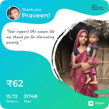 Cinemainmygenes's tweet photo. I donated my steps to Reduce Rural Poverty. Thanks to "Aarti Industries Promoters" for matching my steps with money. Raise funds by just walking, jogging, jumping, skilling. Your steps for a good cause with Impact - https://t.co/jKmuXduBeJ https://t.co/nrdw20t6H4