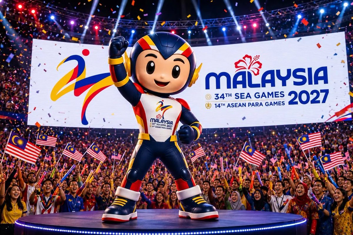 sengfoo88's tweet photo. The 2027 SEA Games logo is good but the mascot looks like pasar malam Mega Man. https://t.co/a2vQtKvMs6