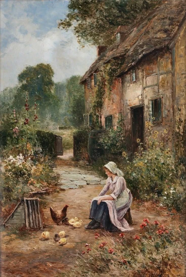 annie151092's tweet photo. "Feeding the Chickens" by the British landscape painter Ernest Charles Walbourn (1872–1927) #paintings #art https://t.co/IFJFJyf8wn
