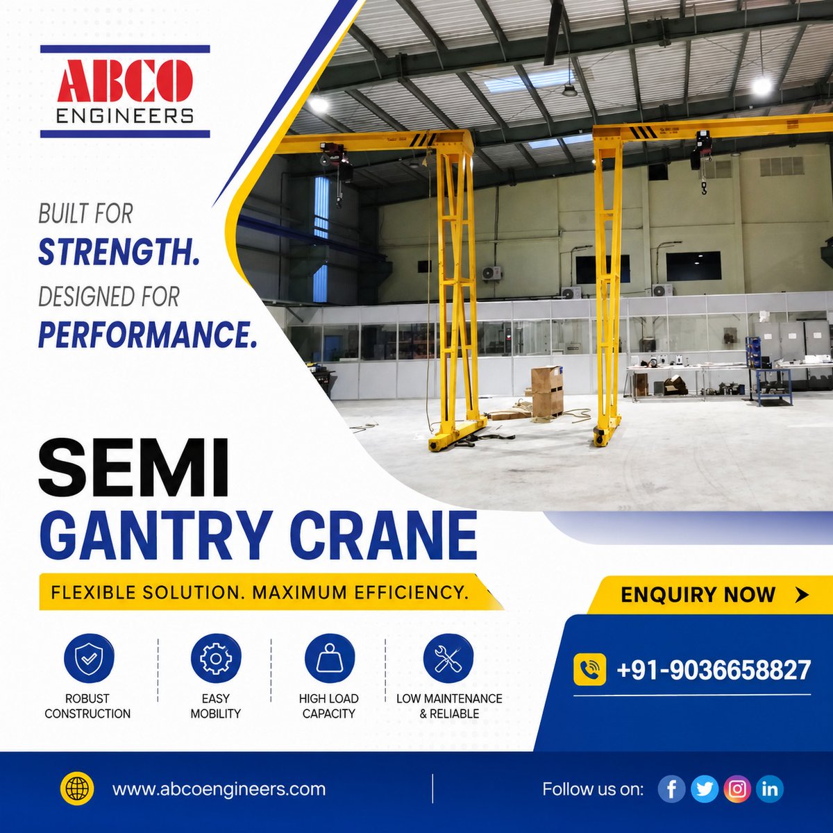 ABCOEngineer's tweet photo. Power your operations with the strength and reliability of ABCO Engineers' Semi Gantry Cranes. 

📞 Enquire Now: +91-9036658827
🌐 https://t.co/zk6BSb7jLH

#ABCOEngineers #SemiGantryCrane #MaterialHandling #IndustrialSolutions #IndustrialCranes https://t.co/34Ga9YrZR4