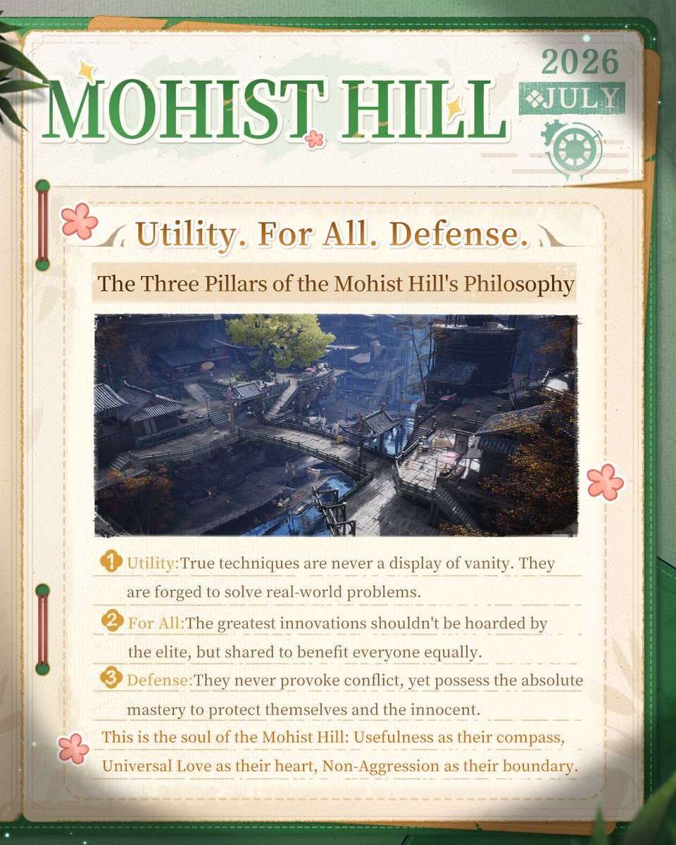 WhereWindsMeet_'s tweet photo. The new sect, Mohist Hill, will soon emerge.

Rooted in the teachings of Mozi, Mohist Hill seeks no fame, but builds its legacy through craftsmanship.
Step closer to these reclusive artisans and discover the beliefs behind their ingenious mechanisms.
#WhereWindsMeet