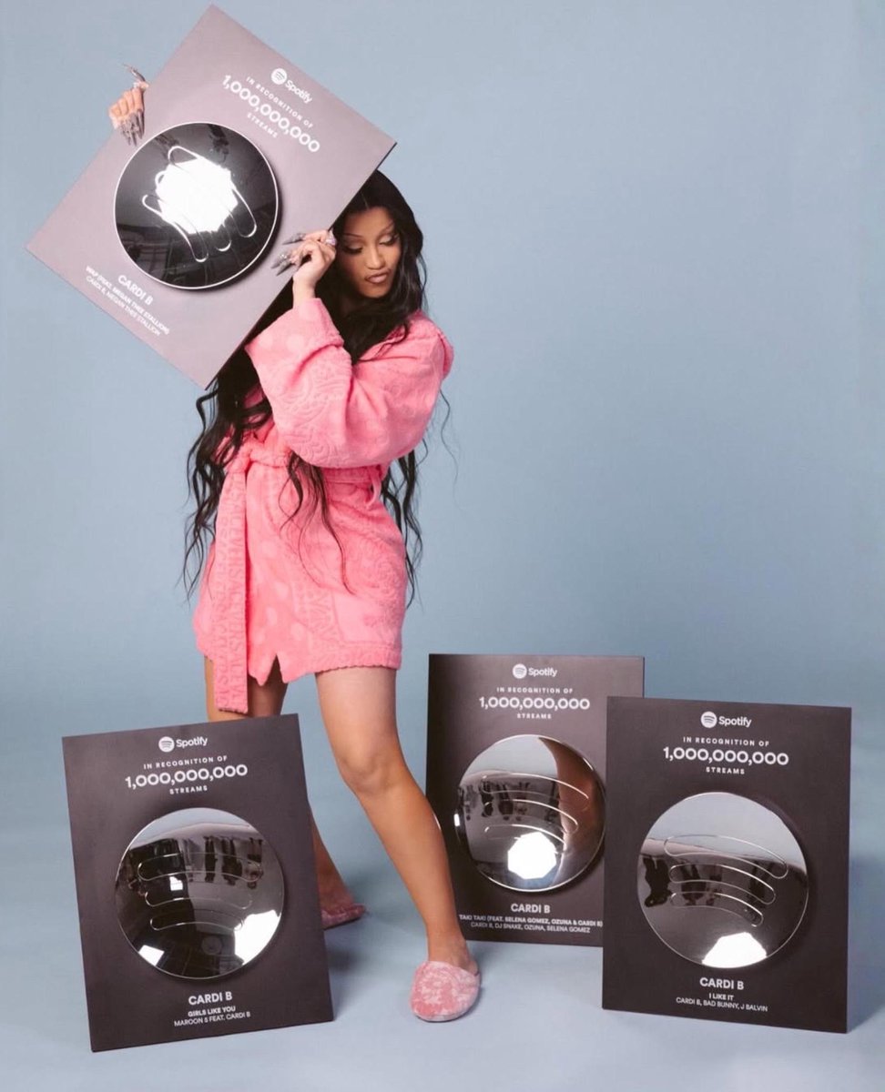 theecardiroom's tweet photo. Every Cardi B song to surpass 1 billion streams on Spotify:

🔉 Girls Like You
🔉 I Like It
🔉 Taki Taki
🔉 WAP
🔉 Bodak Yellow 
🔉 Finesse 🆕✨ https://t.co/zR5QQUJHOn