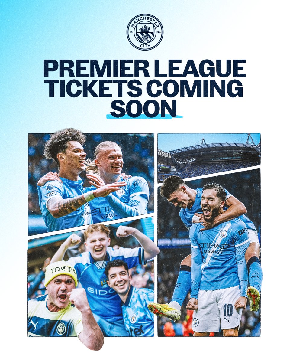 ManCity's tweet photo. Tickets for all our home @premierleague fixtures will go on sale to Premium, Matchday &amp; Junior Members on Tuesday 21 July at 10:00 (UK).
 
Season Ticket Members will also be able to purchase additional tickets for selected matches 🎟️