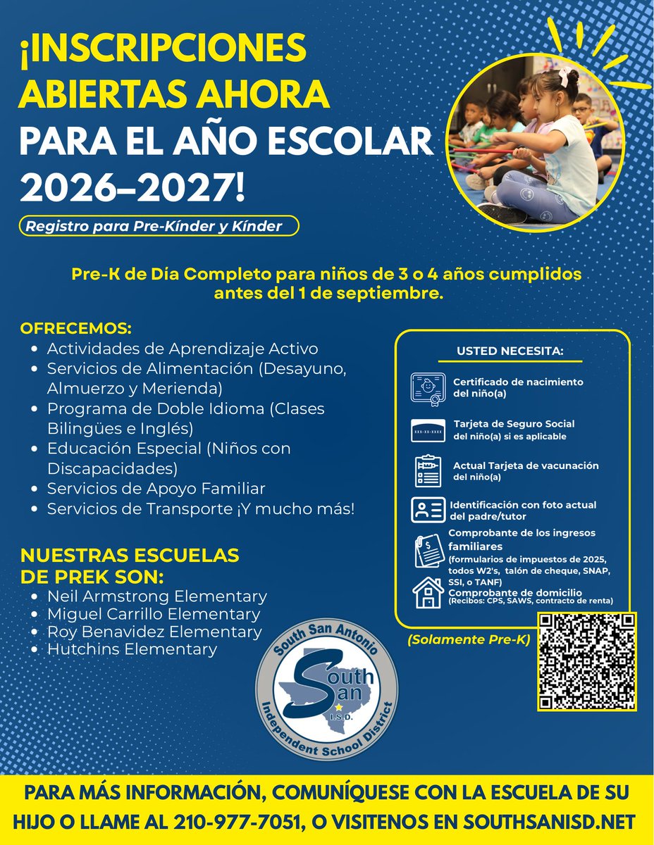 ssaisd's tweet photo. 🍎✏️SSAISD Pre-K and Kinder Roundup is right around the corner! Please review the documents needed to successfully enroll your child and join us on July 14 and 15 at the South San Antonio ISD Administration and Support Center from 1:00 p.m. to 6:00 p.m. https://t.co/2QbTX08Xdz