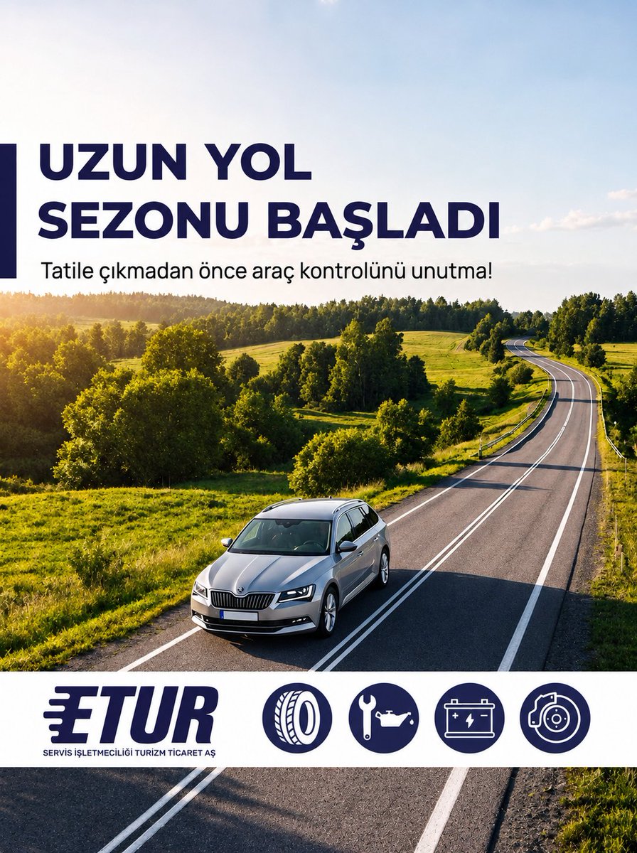 EturServis's tweet photo. Uzun yol sezonu başladı.

Tatile çıkmadan önce araç kontrolünü unutma!

#Etur #EturServisçilik https://t.co/nHifPpgyaJ