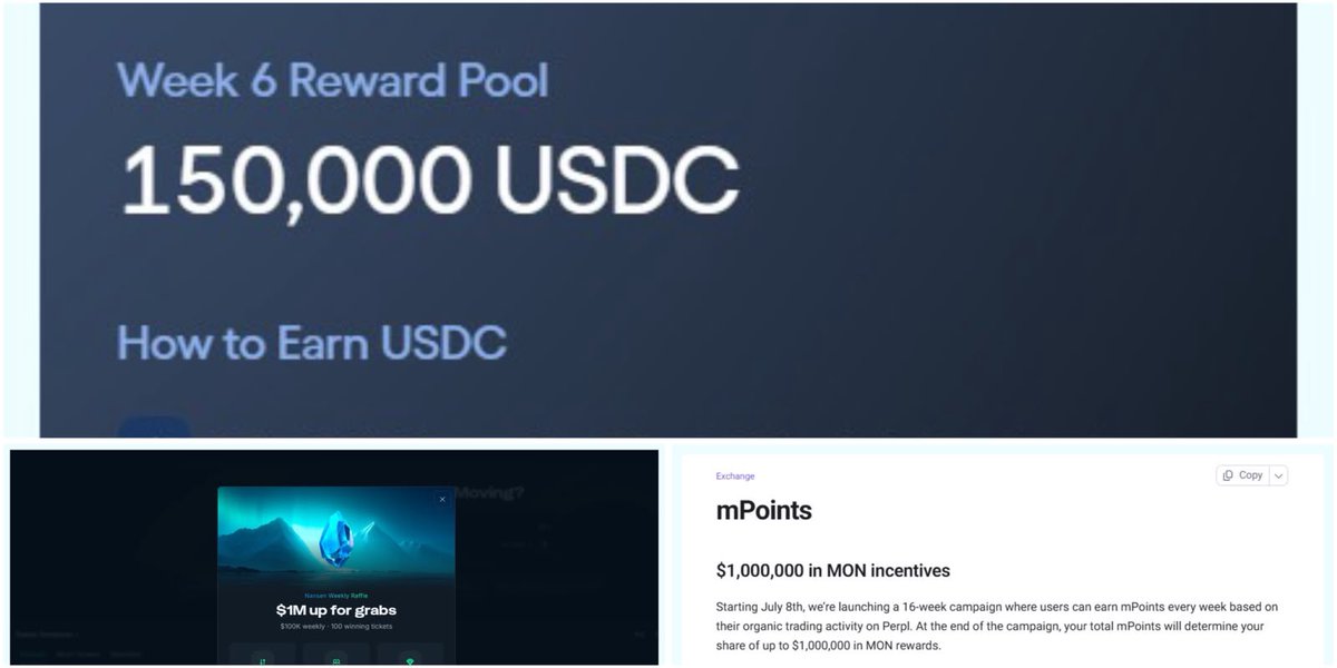 oxtochi's tweet photo. did some stuff onchain today 

gained exposure to some usdc and farming opportunities here

ondoperps
perpl trade 
nansen 
treadfi

all four are running some point campaign, and here's a smol guide to earn some stables and points 

first thing... create a treadfi account, if you havent already (link in the next tweet)

and then proceed to create an ondoperps and perpl trade account using the same wallet address. deposit some funds into them 

add both dex accounts to your treadfi account and use the market-making strategy in the bot section to farm volume in both platforms 

the rewards:

@ondoperps  offers $150k in weekly rewards, your share is determined by your trade volume with rewards paid out in 2 days

@perpltrade  is currently running a 16 weeks mpoints farming campaign which will determine your in the $1M monad reward pool

total mpoint supply: 1,000,000
reward pool: up to $1,000,000 

$500k is the gtd base with extra $500k unlocked based on OI-adjusted ADV

these activities are done inside @tread_fi  and so are eligible to earn treadfi points 

@nansen_ai  currently runs a $100k weekly raffle for 100 users 
you can make swaps here to earn raffle tickets to participate in the raffle while earning nansen points at the same time 

1 nxp for every $40 swapped
1 nxp for evry $400 perped

been a while i clicked stuff onchain, so im doing these few cos i want to feel something, expecting nothing but hoping for pleasant surprises 

will keep updating us on these clicks until it's no longer worth it lol 

link to each platform below ↓