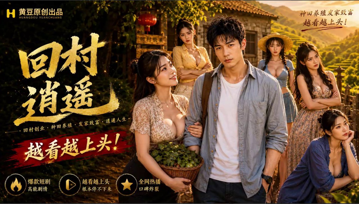 morganlerro's tweet photo. 【回村逍遥】第一集来了！🔥

城里失意男回村继承家业，结果被村里这群极品美女缠上…种田致富的路上越看越上头！ https://t.co/XgYkgYlrHC