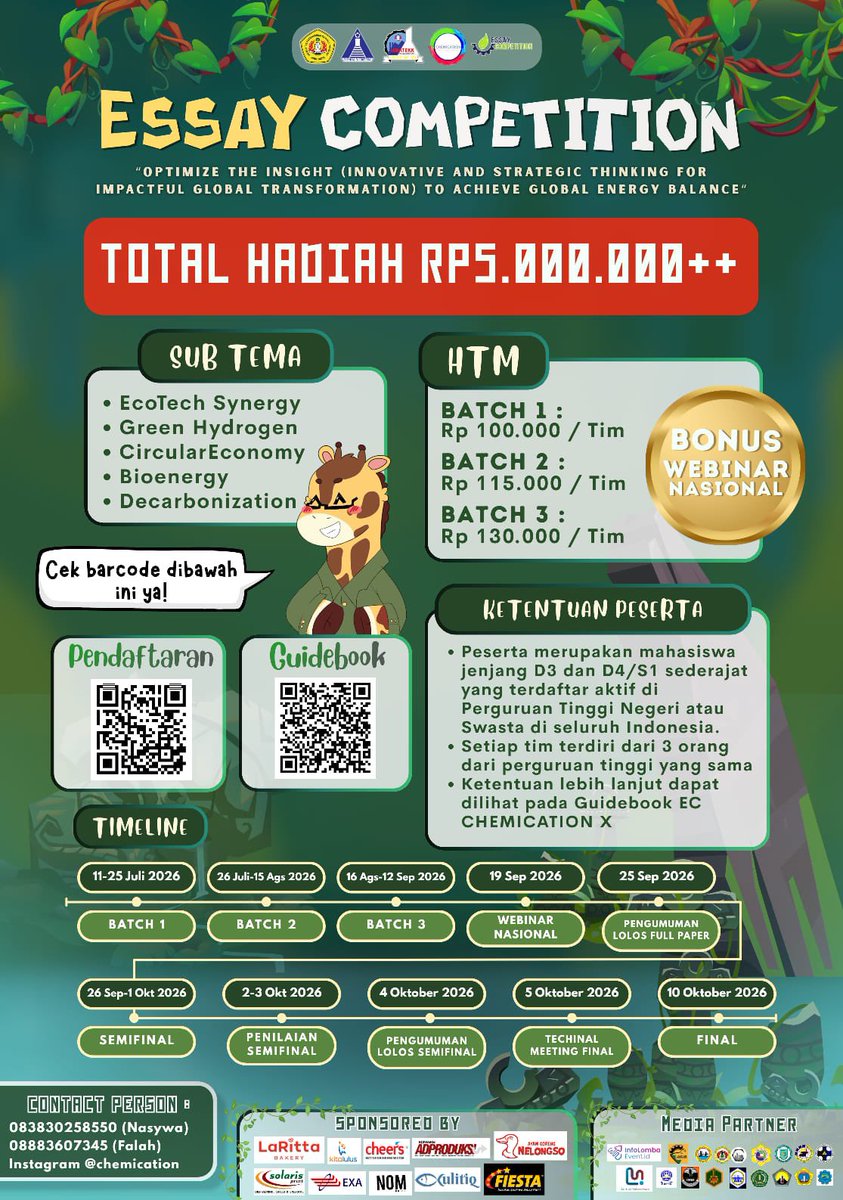 beegium's tweet photo. ESSAY COMPETITION / LOMBA ESAI NASIONAL

📎 Total Hadiah Rp5.000.000++
📎 Bonus Webinar Nasional
📎 E-Sertifikat
dll

info lomba mahasiswa #infolomba #lombanasional https://t.co/fqU1QvfT3t