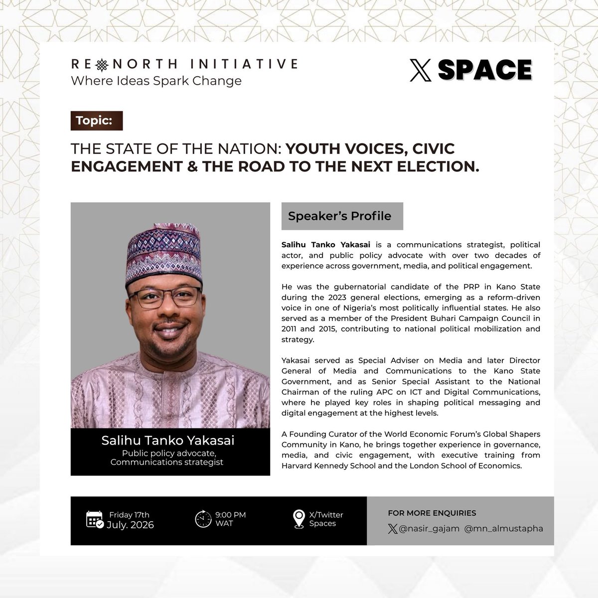 dawisu's tweet photo. Excited to join Re-North Initiative space on The State of the Nation: Youth Voices, Civic Engagement &amp; the Road to the Next Election! Looking forward to engaging with fellow speakers &amp; participants on the future of our democracy and the role of young people in shaping it! https://t.co/DWx6LqJWNI