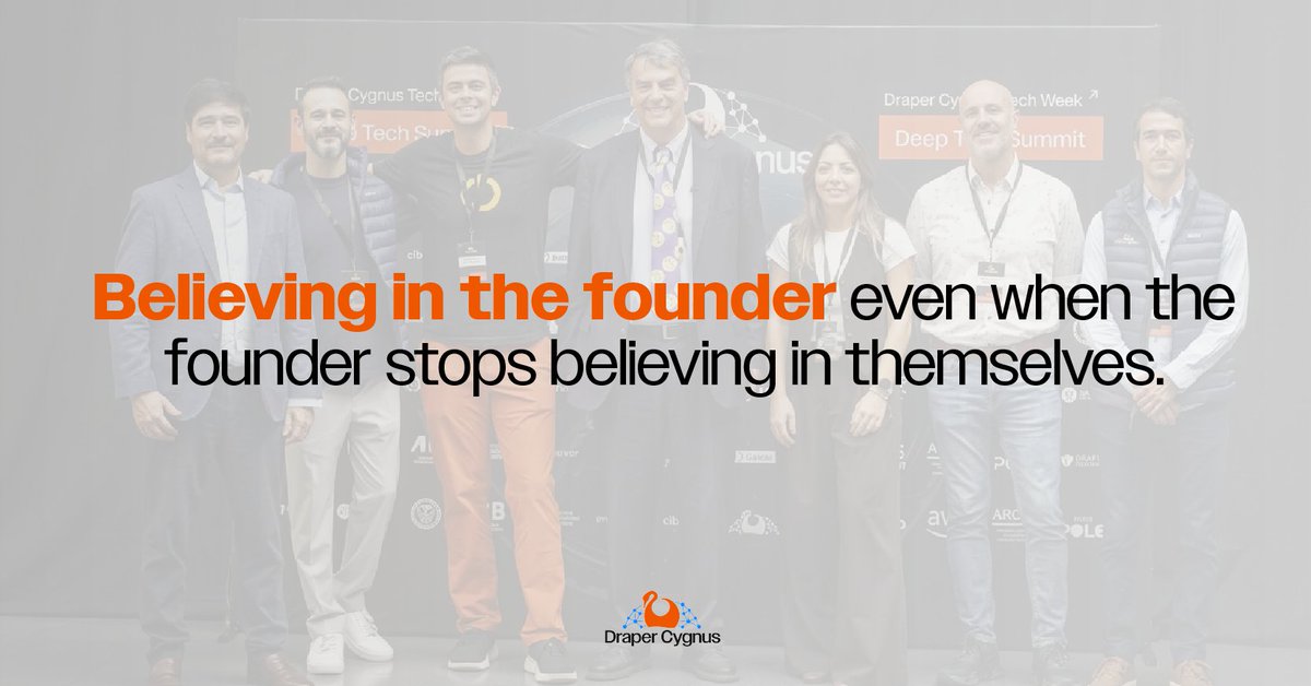 DraperCygnus's tweet photo. At Draper Cygnus, we've spent over a decade backing deep tech when few others were.

As @TimDraper puts it: "Believe in the founder even when the founder stops believing in themselves."

That's what we work to provide when it matters most. And that's the real asset. https://t.co/EfNkdGKc32