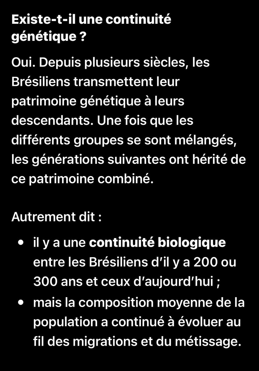 nrt_na's tweet photo. @UnFranais14 @EGayusk75227 @DThetraining75 @dany_dubd Une « continuité génétique » ne prouve rien du tout pauvre idiot, le Brésil est le pays le plus métissé de la planète avec des latinos des blancs et des noirs et possède une continuité génétique stable depuis 3 siècles, des micros apports extérieurs ne modifie pas la continuité https://t.co/e2s9zbWG6X