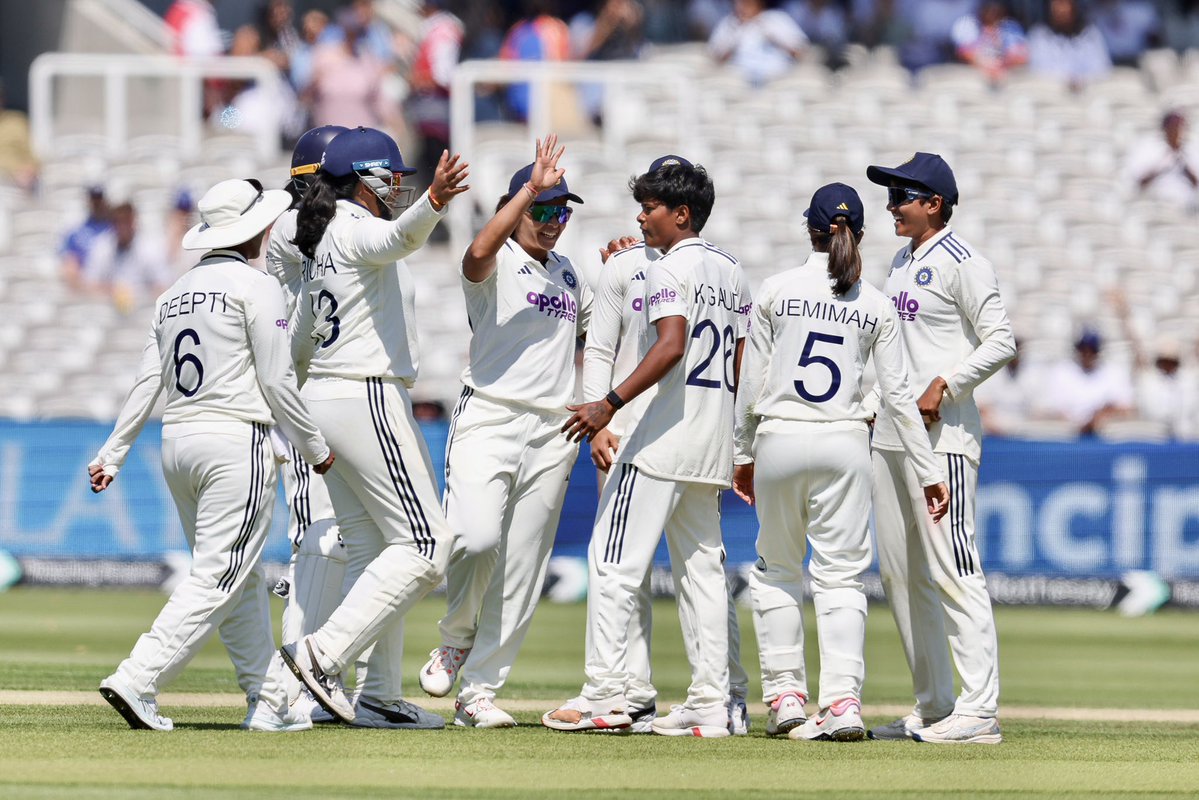 AmitShah's tweet photo. A New Era of Indian Women's Cricket Begins.

Congratulations to our Women's Cricket Team for their stellar performance, winning today's Test match against England. The victory of our girls in the first-ever women's international cricket test match played at the historic Lord's Cricket Ground in London, marks a defining moment that symbolises the unstoppable rise of Indian women's cricket and the indomitable prowess of our team.