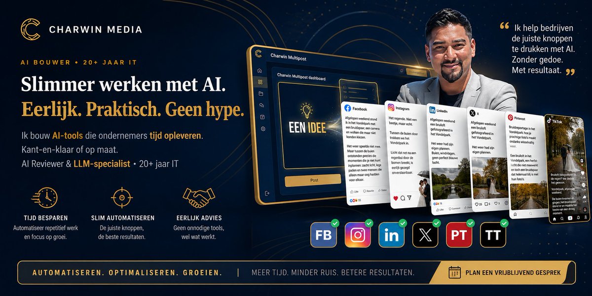 Charwin_Media's tweet photo. Klein team, veel platforms? De multipost tool maakt van 1 idee 6 posts, in jullie eigen stijl. #mkb #contentmarketing https://t.co/XnjiX2v90t