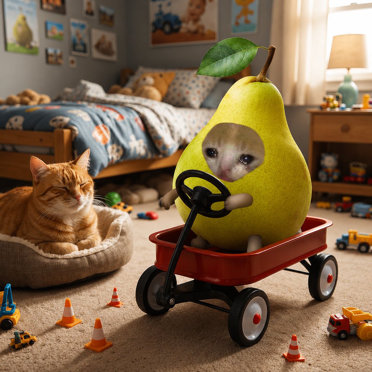PearCatPF's tweet photo. pearcat takes the red wagon for a spin https://t.co/CuPUt5hhkU