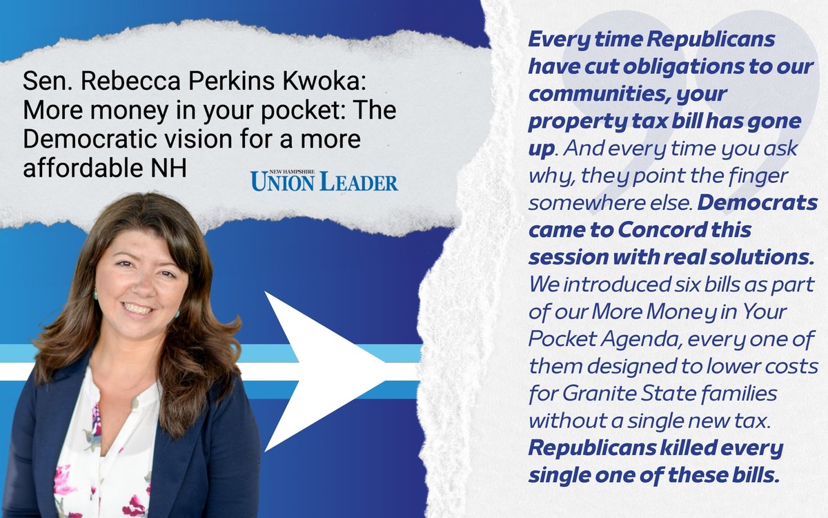 NHSenateDems's tweet photo. "If NH Republicans were helping run your household budget, would you trust them to make smart choices with your money?" - @LeaderRPK
Democrats have a plan to lower property taxes and bring down costs. Republicans have a record of raising them. #NHPolitics https://t.co/PbhkiL6e2Q
