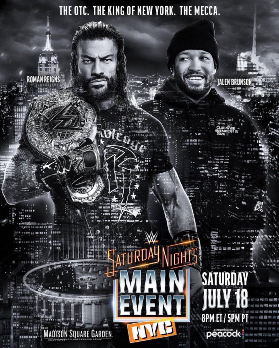 FadeAwayMedia's tweet photo. 🚨 NBA CHAMPION JALEN BRUNSON WILL BE IN THE BUILDING FOR ‘SATURDAY NIGHT MAIN EVENT’ WITH ROMAN REIGNS. https://t.co/lCYGKhJflm