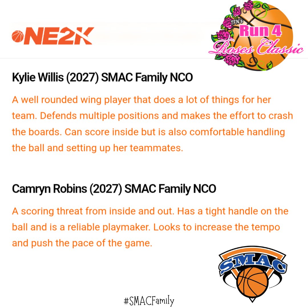SMACFamily_GBB's tweet photo. NE2K league stop player eval writeups from The Classic and @TFNsRun4Roses 

Way to perform Cami @TessaHorsley23 and @KylieWillis24 

#SMACFamily https://t.co/YNCYAaMrZN