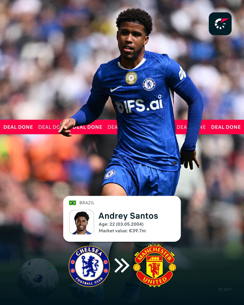 Flashscorecom's tweet photo. Chelsea get their Garnacho money back, Andrey Santos has signed a 5-year deal at Man Utd! 📝 https://t.co/Hoch1c66fU