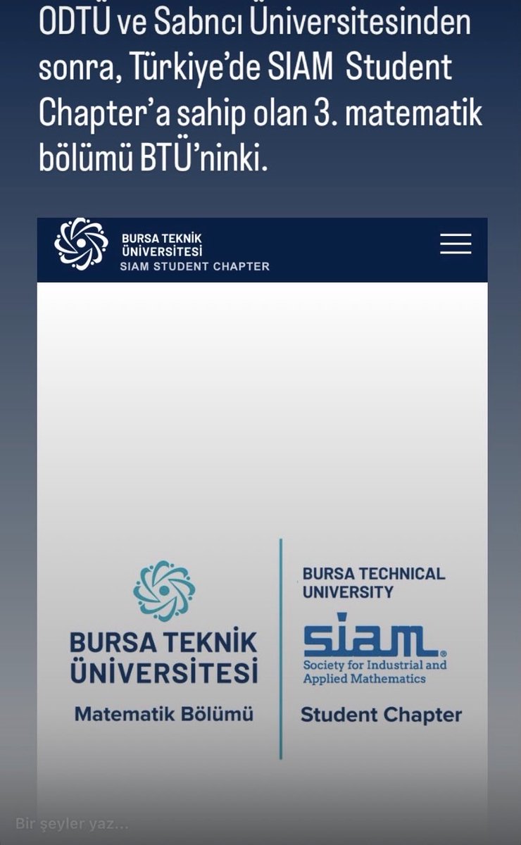abboratti's tweet photo. Neden @BursaTeknikUni ‘in Matematik Bölümü? 
1. SIAM Student Chapter’da Türkiye’deki 3. matematik bölümü 
2. Bölümdeki akademisyenlerin yurtdışı bağlantıları.
3. Erasmus programı.
4. Diğer bölümlerden (Bilgisayar, mekatronik…vs) seçmeli ders alma hakkı.
++ https://t.co/l20W1wD5LS