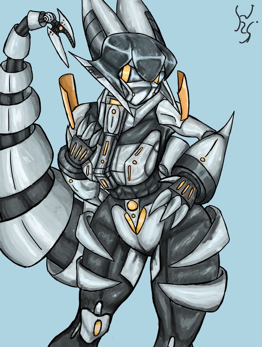 Pyramidue's tweet photo. Finished this piece I've been working on for some time— a #robot woman I've made! Had a lot of fun doing the metallics. https://t.co/dX2HjR10Ov
